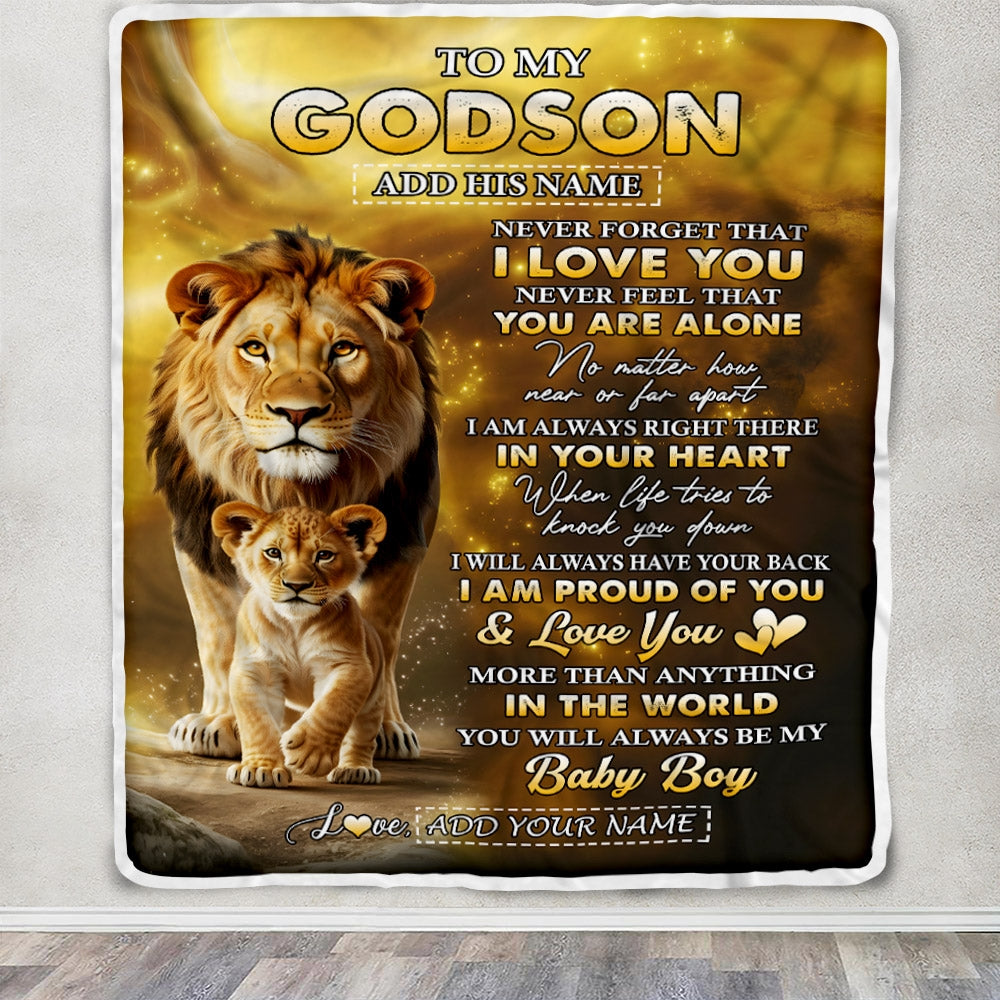 Personalized To My Godson Gifts From Godfather Blanket Never Forget That I Love You Lion Goddaughter Birthday Gifts Graduation Christmas Custom Fleece Blanket | teecentury