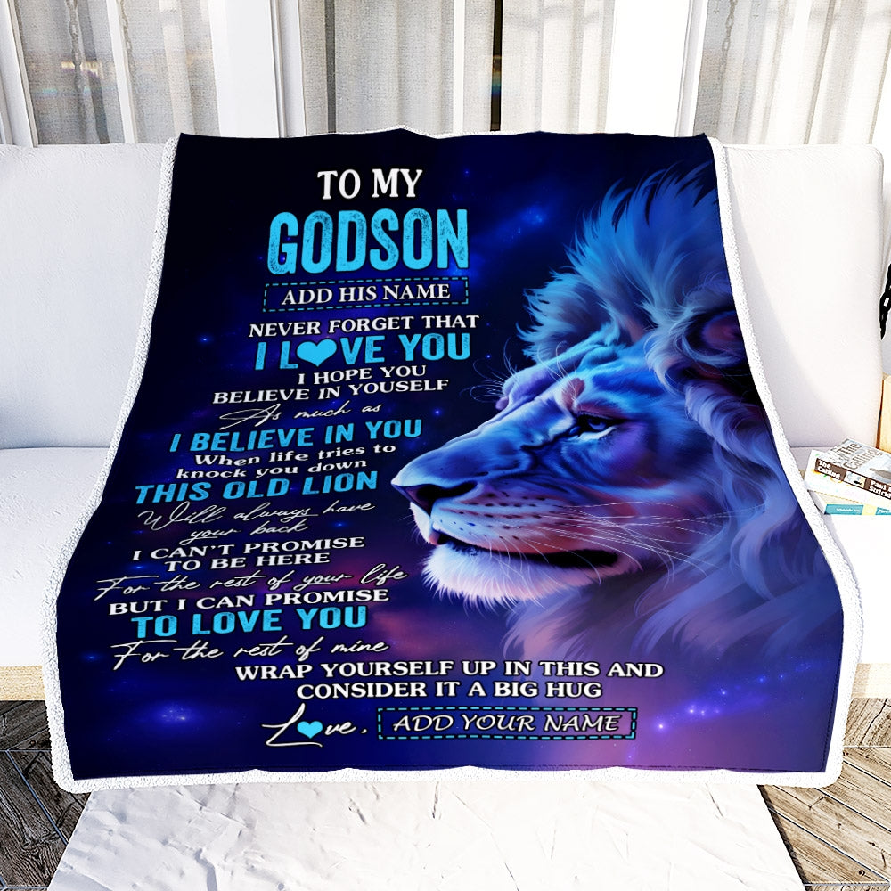 Personalized To My Godson Gifts From Godfather Blanket This Old Lion Heart Gifts For Godson Birthday Present Graduation Christmas Custom Fleece Throw Blanket | teecentury