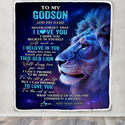 Personalized To My Godson Gifts From Godfather Blanket This Old Lion Heart Gifts For Godson Birthday Present Graduation Christmas Custom Fleece Throw Blanket | teecentury