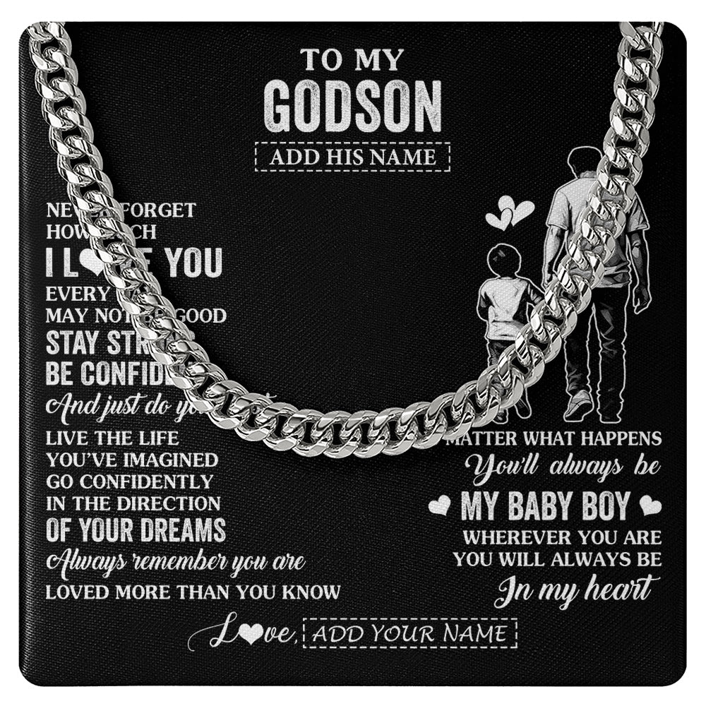 Cuban Link Chain Necklace Stainless Steel | 1 | Personalized To My Godson Gifts From Godfather Necklace Never Forget How Much I Love You Godson Birthday Graduation Christmas Custom Gift Box Message Card | https://teecentury.