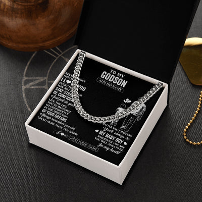 Cuban Link Chain Necklace Stainless Steel | 2 | Personalized To My Godson Gifts From Godfather Necklace Never Forget How Much I Love You Godson Birthday Graduation Christmas Custom Gift Box Message Card | https://teecentury.