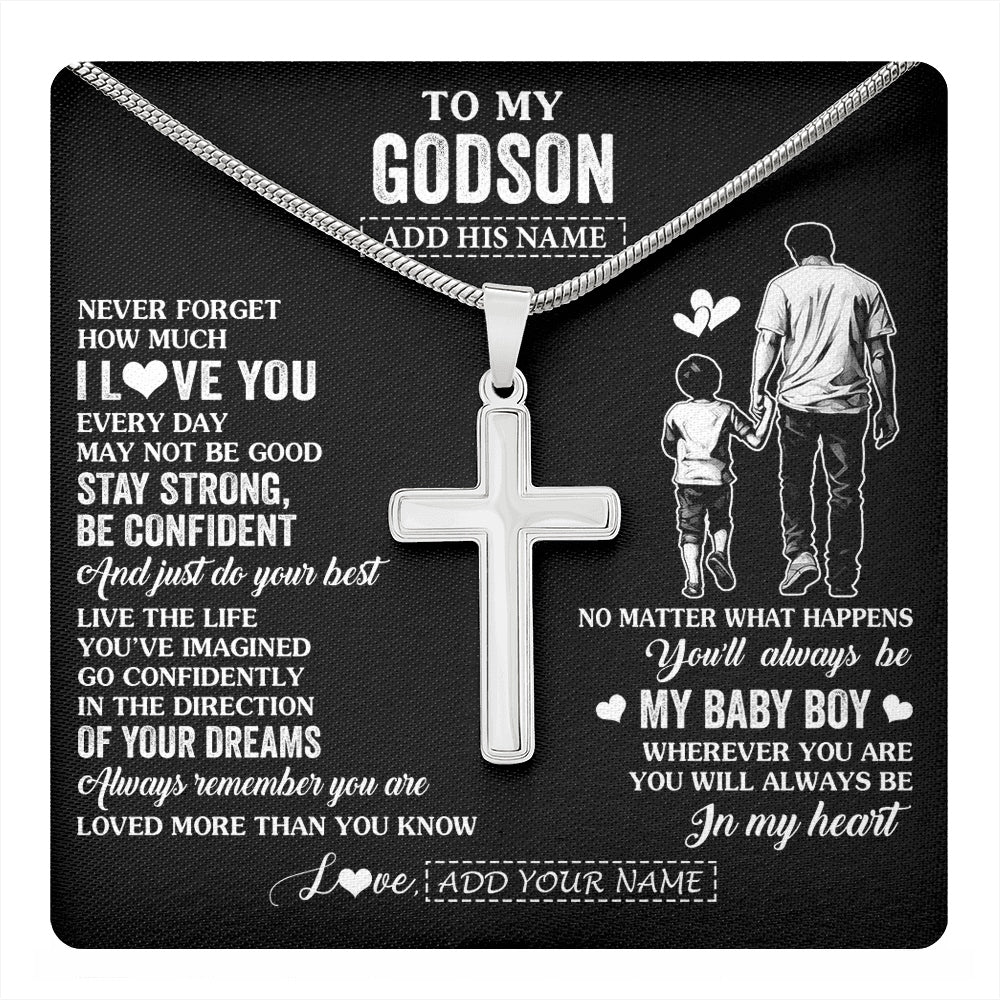 Stainless Cross Necklace Stainless Steel | 1 | Personalized To My Godson Gifts From Godfather Necklace Never Forget How Much I Love You Godson Birthday Graduation Christmas Custom Gift Box Message Card | https://teecentury.