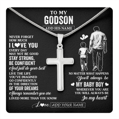 Stainless Cross Necklace Stainless Steel | 1 | Personalized To My Godson Gifts From Godfather Necklace Never Forget How Much I Love You Godson Birthday Graduation Christmas Custom Gift Box Message Card | https://teecentury.