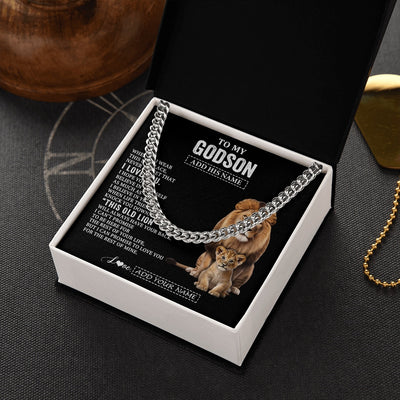 Cuban Link Chain Necklace Stainless Steel | 2 | Personalized To My Godson Gifts From Godfather Necklace This Old Lion Love You Godson Birthday Gifts Graduation Christmas Customized Gift Box Message Card | https://teecentury.