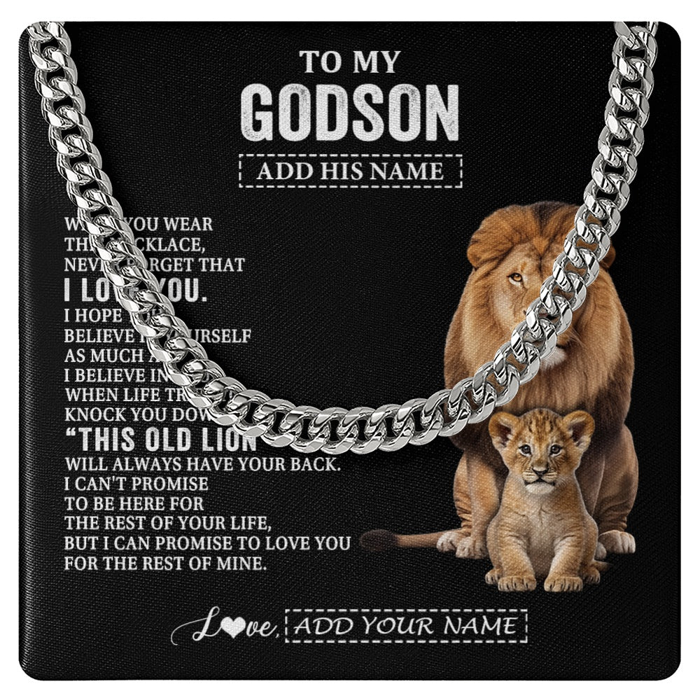 Cuban Link Chain Necklace Stainless Steel | 1 | Personalized To My Godson Gifts From Godfather Necklace This Old Lion Love You Godson Birthday Gifts Graduation Christmas Customized Gift Box Message Card | https://teecentury.