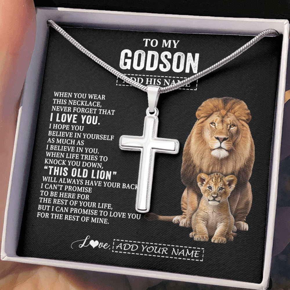 Stainless Cross Necklace Stainless Steel | 2 | Personalized To My Godson Gifts From Godfather Necklace This Old Lion Love You Godson Birthday Gifts Graduation Christmas Customized Gift Box Message Card | https://teecentury.