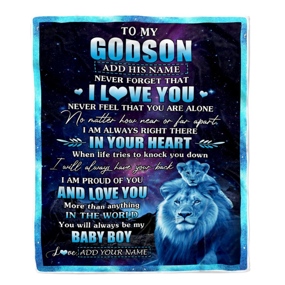 Personalized To My Godson Gifts From Godfather Uncle Blanket I Love You Lion Birthday Gift Ideas For Godson Graduation Christmas Customized Fleece Blanket | teecentury