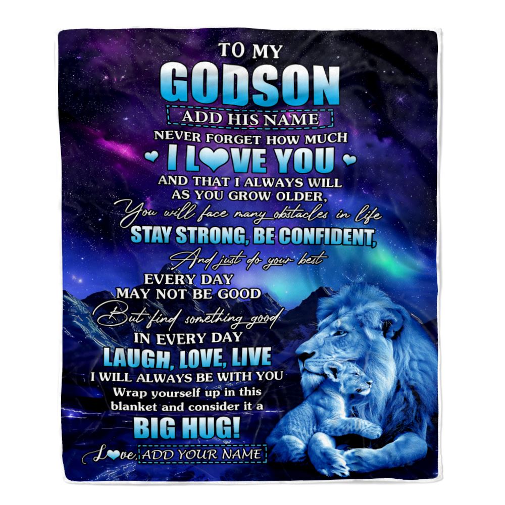 Personalized To My Godson Gifts From Godfather Uncle Blanket Laught Love Live Lion Great Godson Birthday Gifts Graduation Christmas Customized Fleece Blanket | teecentury