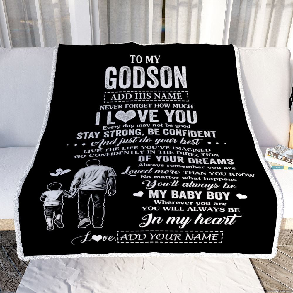 Personalized To My Godson Gifts From Godfather Uncle Blanket Never Forget How Much I Love You Godson Birthday Graduation Christmas Customized Fleece Blanket | teecentury