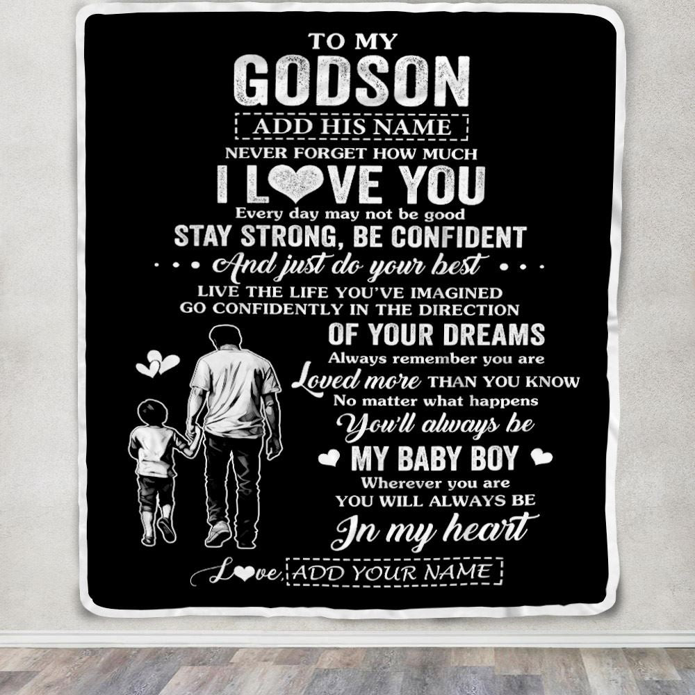 Personalized To My Godson Gifts From Godfather Uncle Blanket Never Forget How Much I Love You Godson Birthday Graduation Christmas Customized Fleece Blanket | teecentury