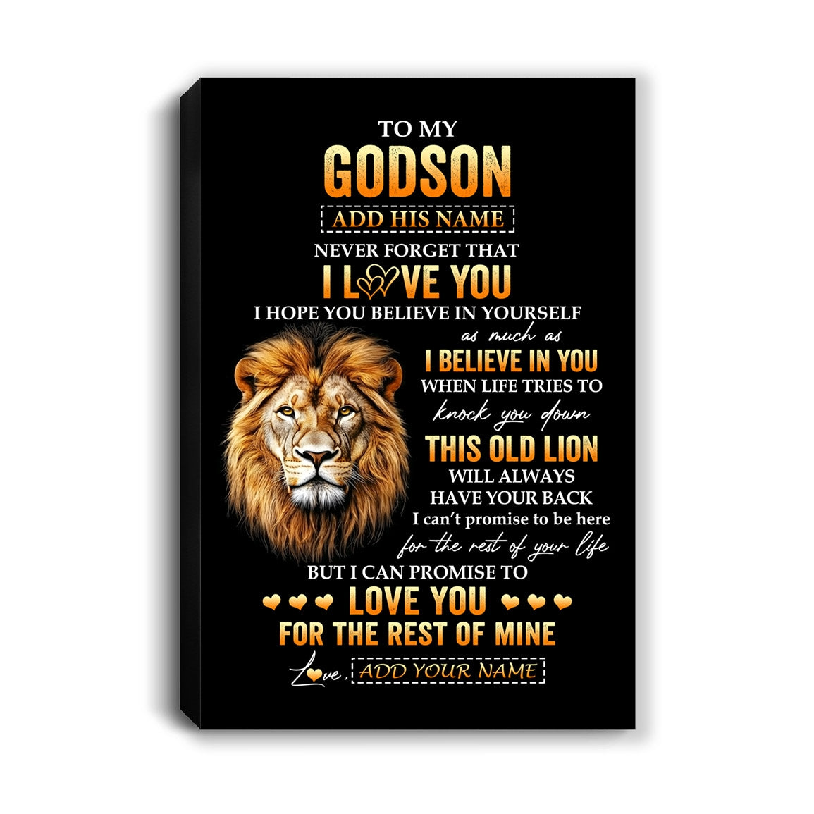Personalized To My Godson Gifts From Godfather Uncle Canvas Old Lion Love You Godson Birthday Gifts Graduation Christmas Custom Wall Art Print Framed Canvas | teecentury
