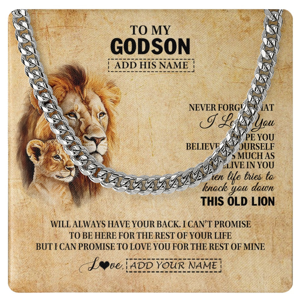 Cuban Link Chain Necklace Stainless Steel | 1 | Personalized To My Godson Gifts From Godfather Uncle Lion Necklace I Love You Godson Birthday Gifts Graduation Christmas Customized Gift Box Message Card | teecentury.myshopify
