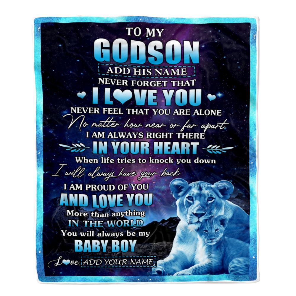 Personalized To My Godson Gifts From Godmother Aunt Blanket I Love You Lion Birthday Gift Ideas For Godson Graduation Christmas Customized Fleece Blanket | teecentury