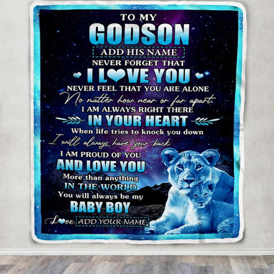 Personalized To My Godson Gifts From Godmother Aunt Blanket I Love You Lion Birthday Gift Ideas For Godson Graduation Christmas Customized Fleece Blanket | teecentury