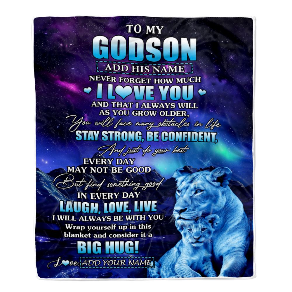 Personalized To My Godson Gifts From Godmother Aunt Blanket Laught Love Live Lion Great Godson Birthday Gifts Graduation Christmas Customized Fleece Blanket | teecentury