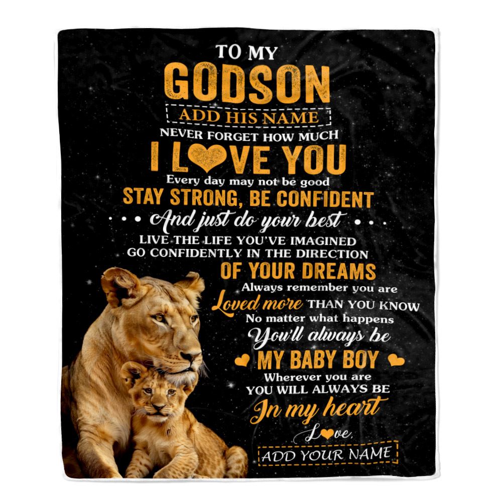 Personalized To My Godson Gifts From Godmother Aunt Blanket Lion Never Forget How Much I Love You Godson Birthday Graduation Christmas Fleece Throw Blanket | teecentury