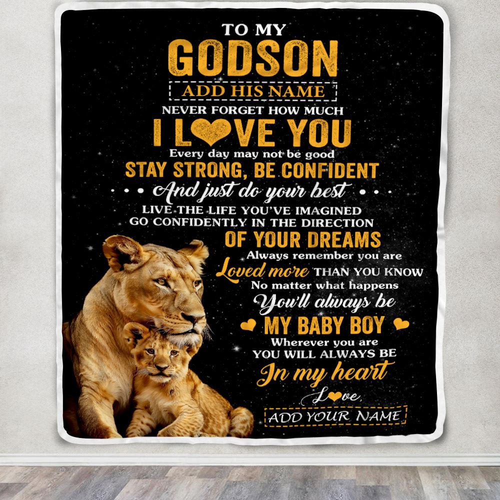 Personalized To My Godson Gifts From Godmother Aunt Blanket Lion Never Forget How Much I Love You Godson Birthday Graduation Christmas Fleece Throw Blanket | teecentury