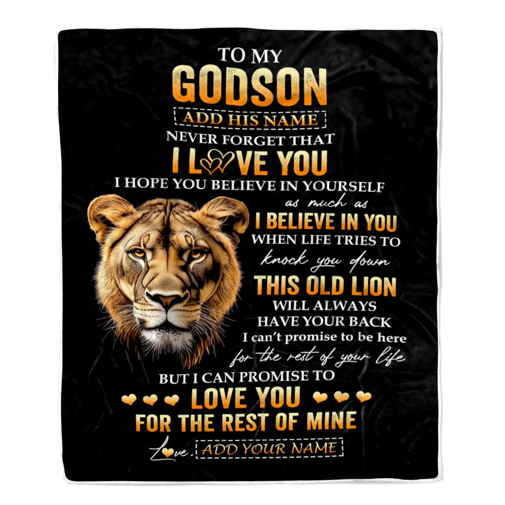 Personalized To My Godson Gifts From Godmother Aunt Blanket Old Lion Love You Godson Birthday Gifts Graduation Christmas Customized Fleece Throw Blanket | teecentury