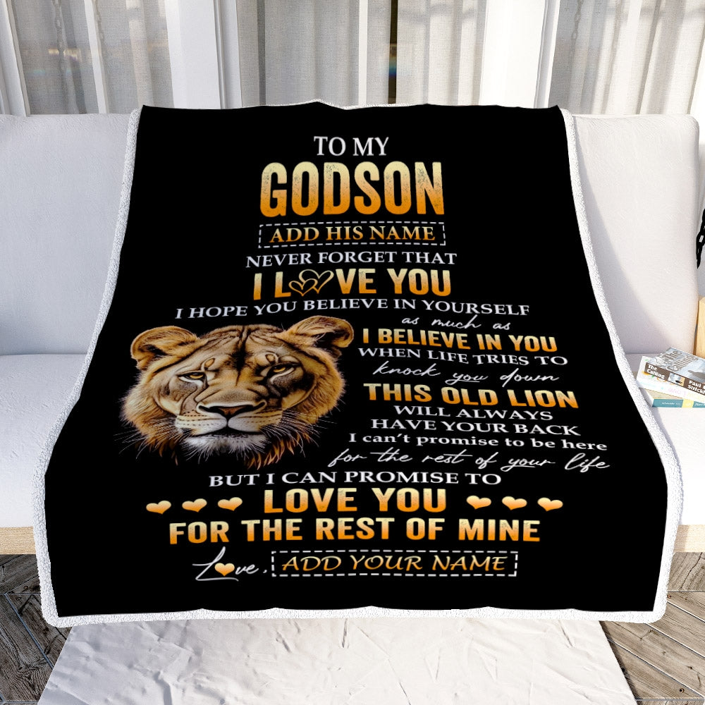 Personalized To My Godson Gifts From Godmother Aunt Blanket Old Lion Love You Godson Birthday Gifts Graduation Christmas Customized Fleece Throw Blanket | teecentury