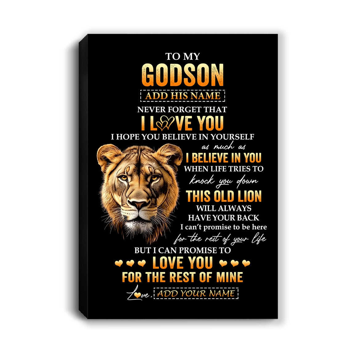 Personalized To My Godson Gifts From Godmother Aunt Canvas Old Lion Love You Godson Birthday Gifts Graduation Christmas Custom Wall Art Print Framed Canvas | teecentury