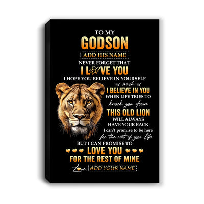 Personalized To My Godson Gifts From Godmother Aunt Canvas Old Lion Love You Godson Birthday Gifts Graduation Christmas Custom Wall Art Print Framed Canvas | teecentury