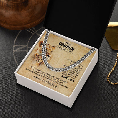 Cuban Link Chain Necklace Stainless Steel | 2 | Personalized To My Godson Gifts From Godmother Aunt Lion Necklace I Love You Godson Birthday Gifts Graduation Christmas Customized Gift Box Message Card | teecentury.myshopify