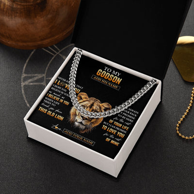 Cuban Link Chain Necklace Stainless Steel | 2 | Personalized To My Godson Gifts From Godmother Aunt Necklace Old Lion Love You Godson Birthday Gifts Graduation Christmas Customized Gift Box Message Card | teecentury.myshopify
