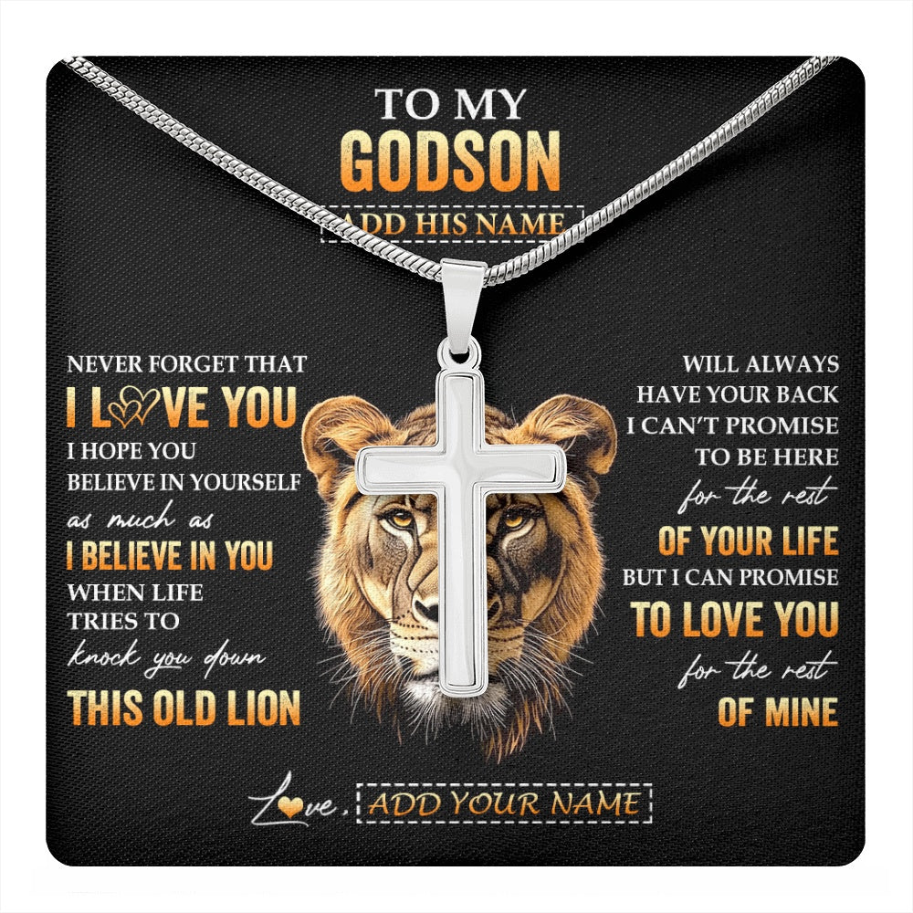 Stainless Cross Necklace Stainless Steel | 1 | Personalized To My Godson Gifts From Godmother Aunt Necklace Old Lion Love You Godson Birthday Gifts Graduation Christmas Customized Gift Box Message Card | teecentury.myshopify