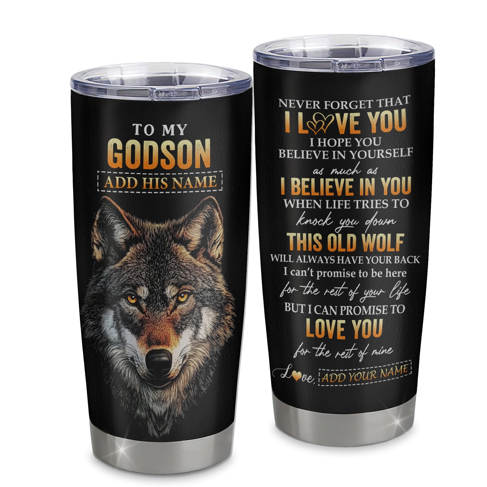Personalized To My Godson Gifts From Godmother Aunt Uncle Tumbler Old Wolf Love You Godson Birthday Gifts Graduation Christmas Custom Stainless Steel Cup Travel Mug | teecentury
