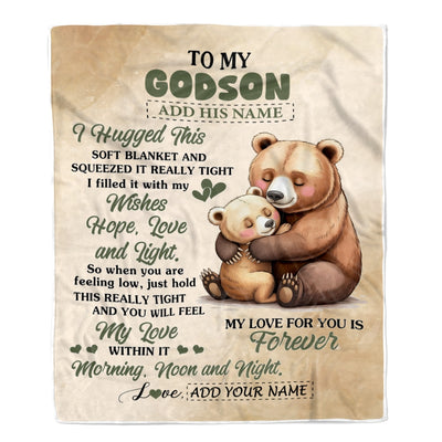 Personalized To My Godson Gifts From Godmother Blanket Bear Letter I Hugged This Gifts For Godson Birthday Graduation Christmas Custom Fleece Blanket | teecentury