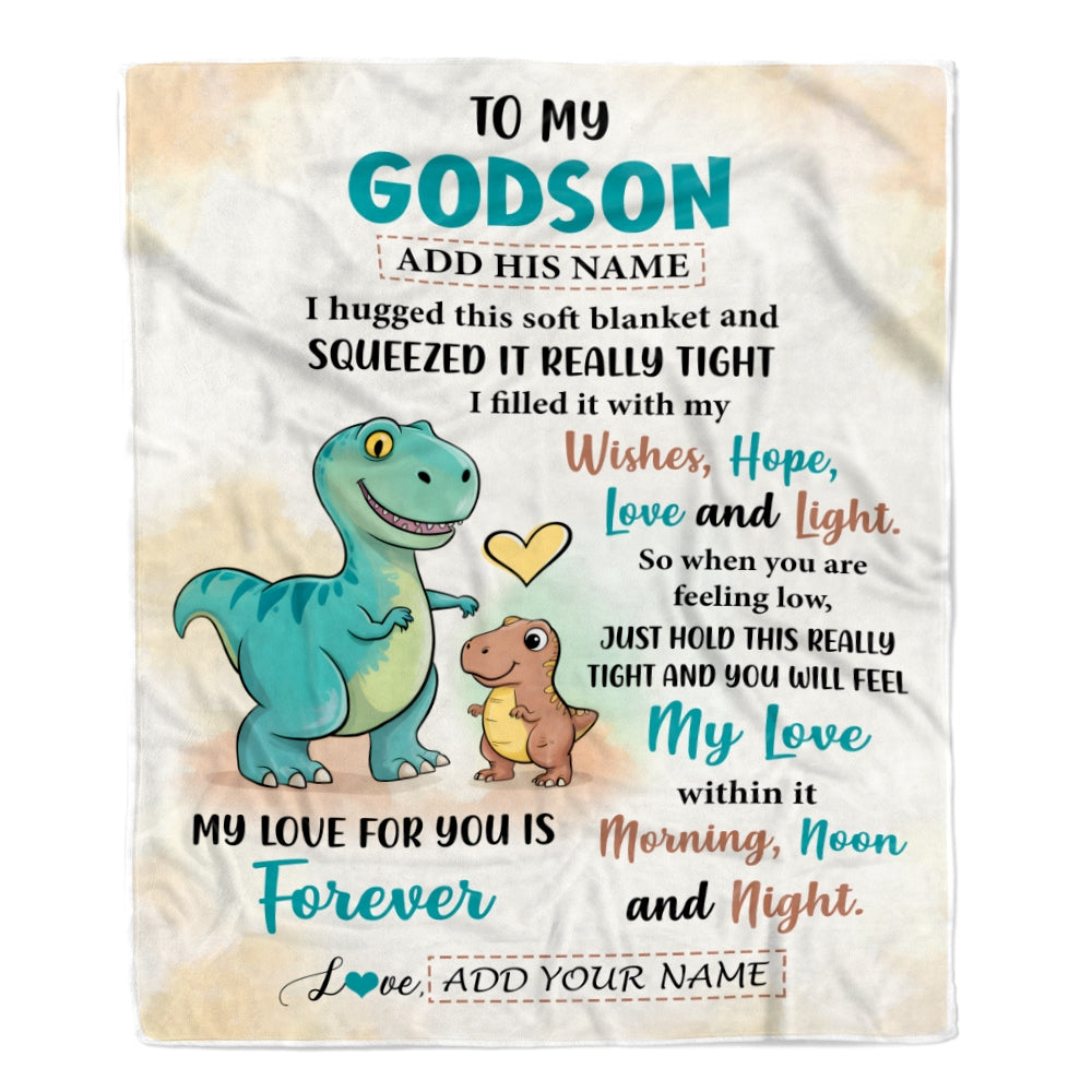 Personalized To My Godson Gifts From Godmother Blanket Dinosaur Letter I Hugged This Gifts For Godson Birthday Graduation Christmas Custom Fleece Blanket | teecentury