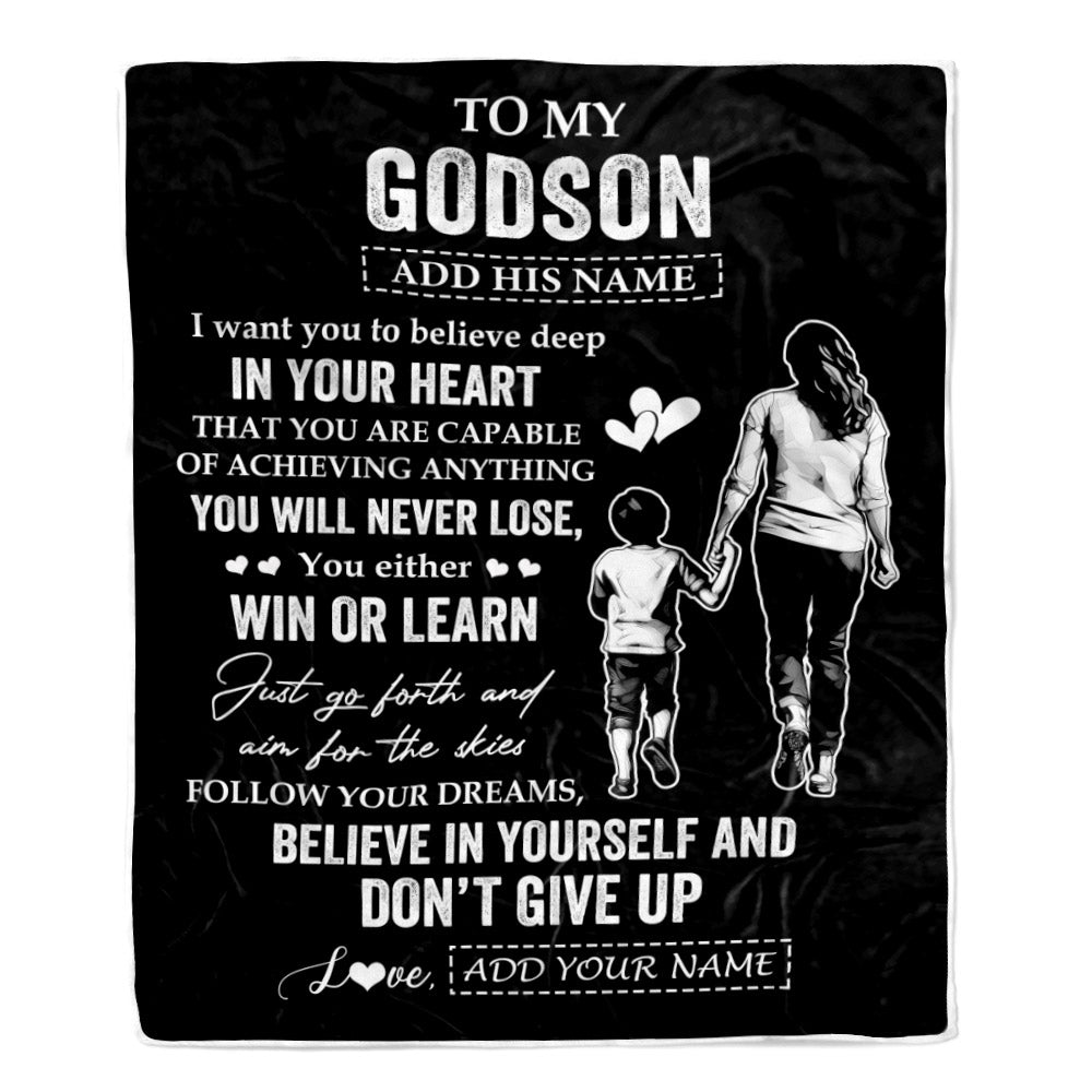 Personalized To My Godson Gifts From Godmother Blanket Don't Give Up Godmother Gifts For Godson Birthday Graduation Christmas Customized Fleece Throw Blanket | teecentury