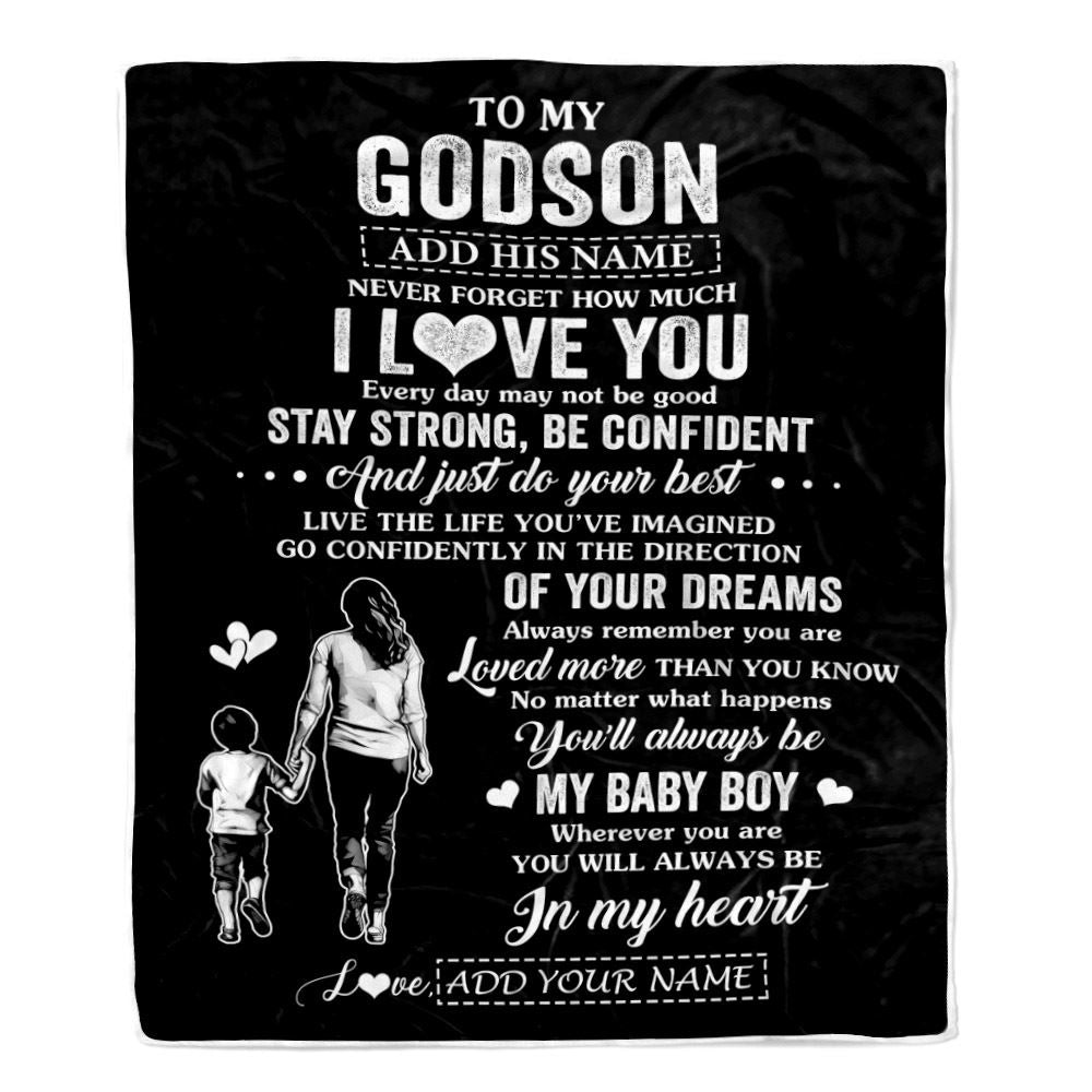 Personalized To My Godson Gifts From Godmother Blanket Never Forget How Much I Love You Godson Birthday Graduation Christmas Customized Fleece Throw Blanket | teecentury