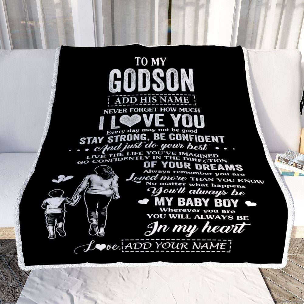 Personalized To My Godson Gifts From Godmother Blanket Never Forget How Much I Love You Godson Birthday Graduation Christmas Customized Fleece Throw Blanket | teecentury