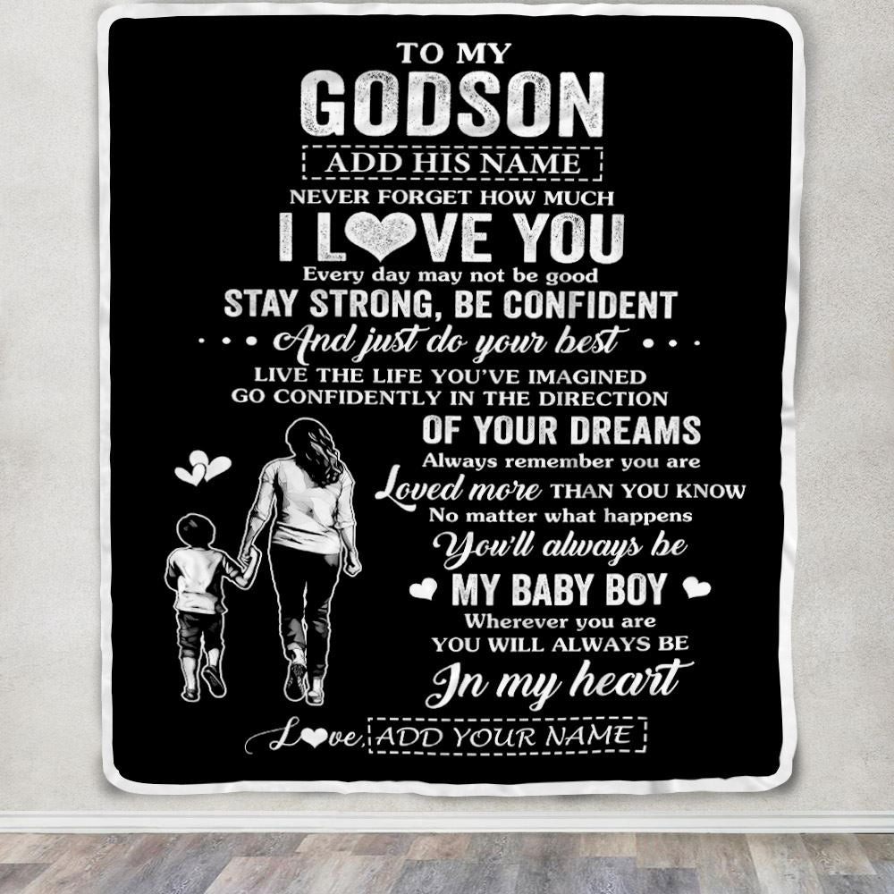 Personalized To My Godson Gifts From Godmother Blanket Never Forget How Much I Love You Godson Birthday Graduation Christmas Customized Fleece Throw Blanket | teecentury