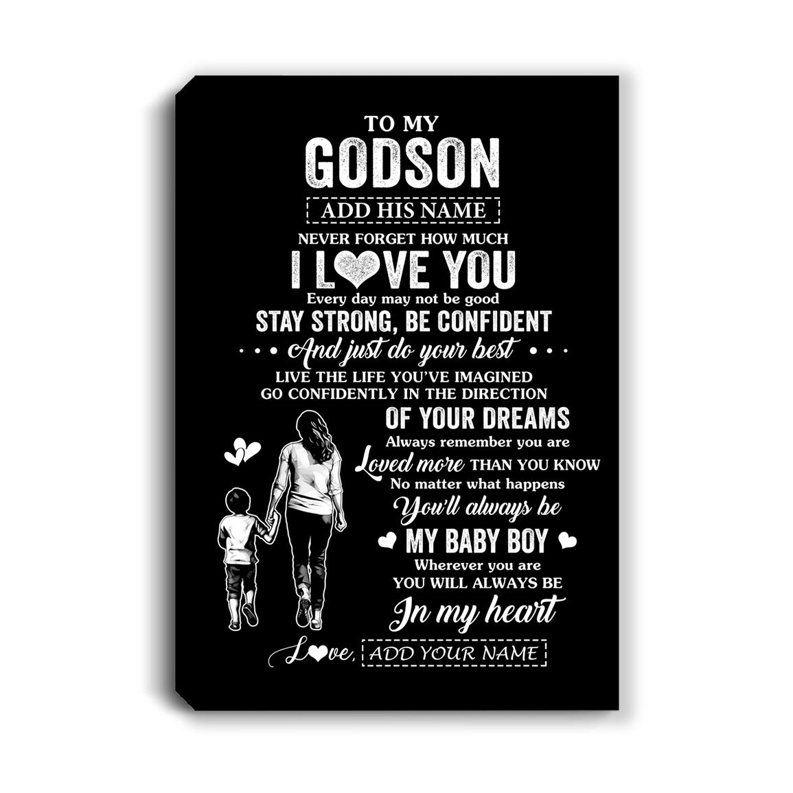 Personalized To My Godson Gifts From Godmother Canvas Never Forget How Much I Love You Godson Birthday Graduation Christmas Gift Custom Wall Art Framed Canvas | teecentury