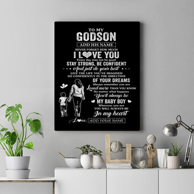 Personalized To My Godson Gifts From Godmother Canvas Never Forget How Much I Love You Godson Birthday Graduation Christmas Gift Custom Wall Art Framed Canvas | teecentury