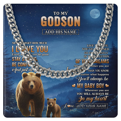 Cuban Link Chain Necklace Stainless Steel | 1 | Personalized To My Godson Gifts From Godmother Godfather Necklace Bear Never Forget How Much I Love You Godson Birthday Christmas Custom Gift Box Message Card | teecentury.myshopify