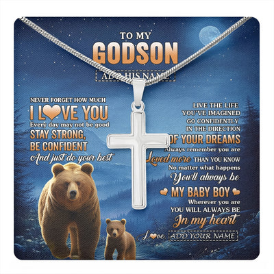 Stainless Cross Necklace Stainless Steel | 1 | Personalized To My Godson Gifts From Godmother Godfather Necklace Bear Never Forget How Much I Love You Godson Birthday Christmas Custom Gift Box Message Card | teecentury.myshopify