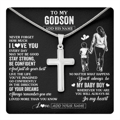 Stainless Cross Necklace Stainless Steel | 1 | Personalized To My Godson Gifts From Godmother Necklace Never Forget How Much I Love You Godson Birthday Graduation Christmas Custom Gift Box Message Card | https://teecentury.