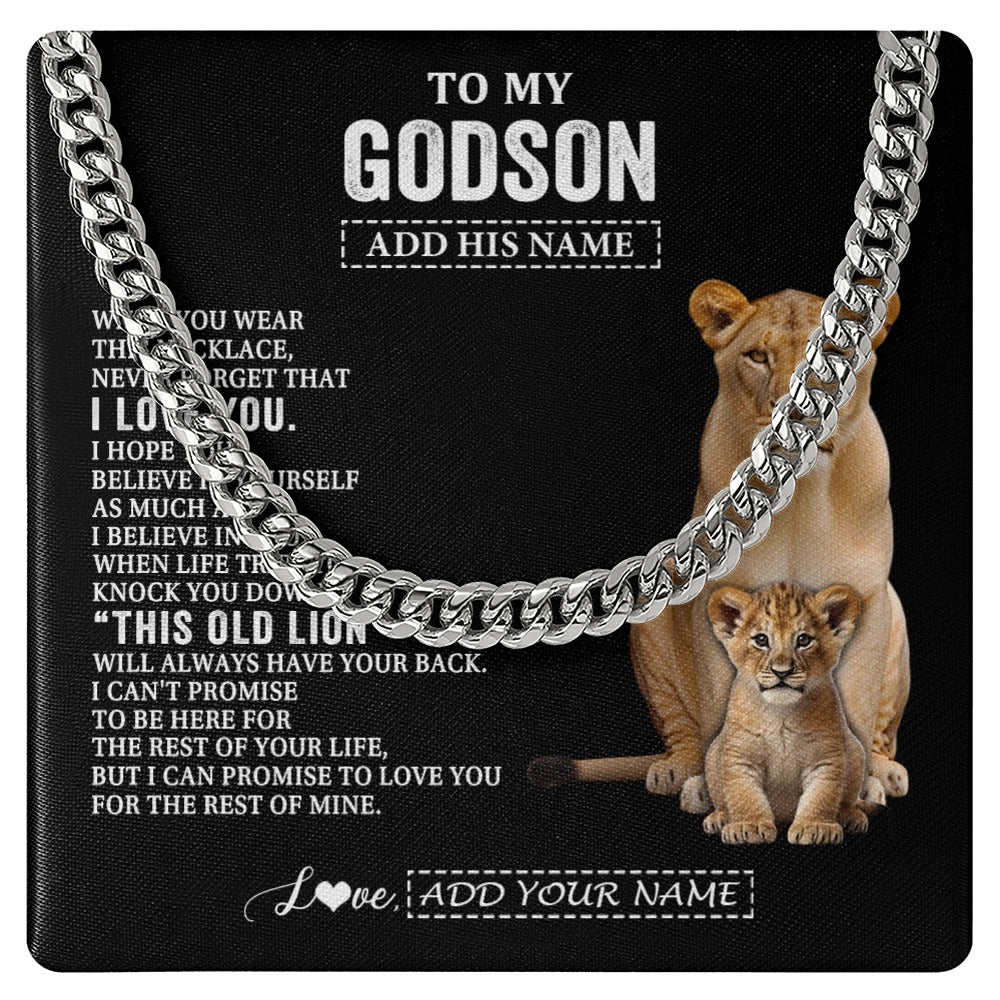 Cuban Link Chain Necklace Stainless Steel | 1 | Personalized To My Godson Gifts From Godmother Necklace This Old Lion Love You Godson Birthday Gifts Graduation Christmas Customized Gift Box Message Card | https://teecentury.