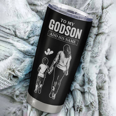 Personalized To My Godson Gifts From Godmother Tumbler Never Forget How Much I Love You Godson Birthday Graduation Christmas Gift Custom Stainless Steel Travel Mug | teecentury