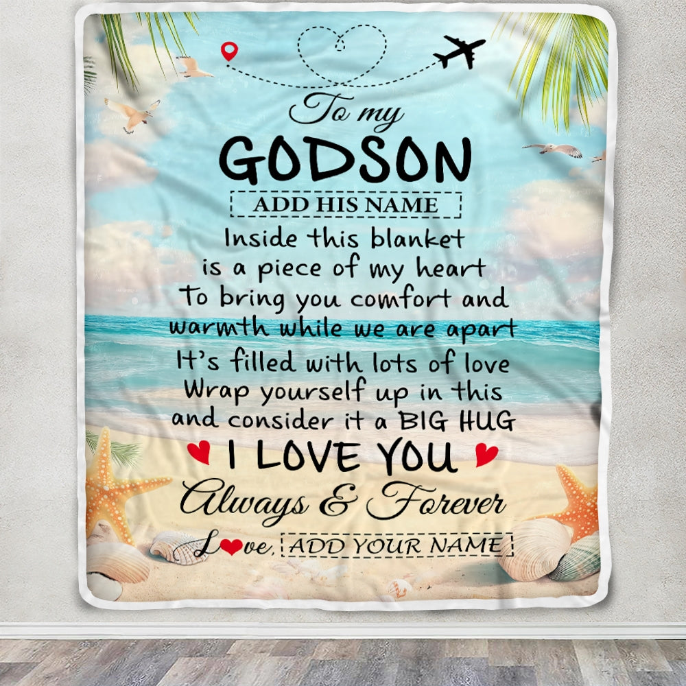Personalized To My Godson Gifts From Godmother Uncle Blanket Beach I Love You Birthday Gifts Graduation For Godson Christmas Fleece Blanket | teecentury
