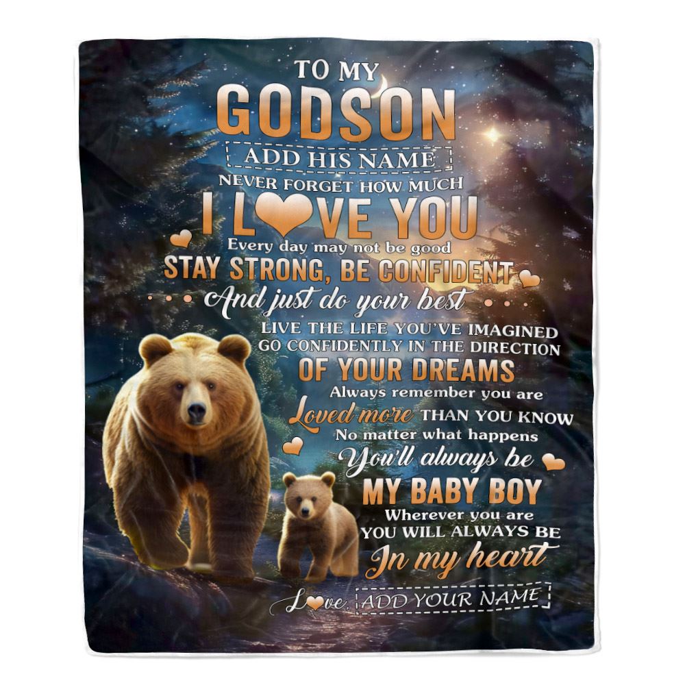 Personalized To My Godson Gifts From Godmother Uncle Blanket Bear Never Forget How Much I Love You Godson Birthday Graduation Christmas Fleece Throw Blanket | teecentury