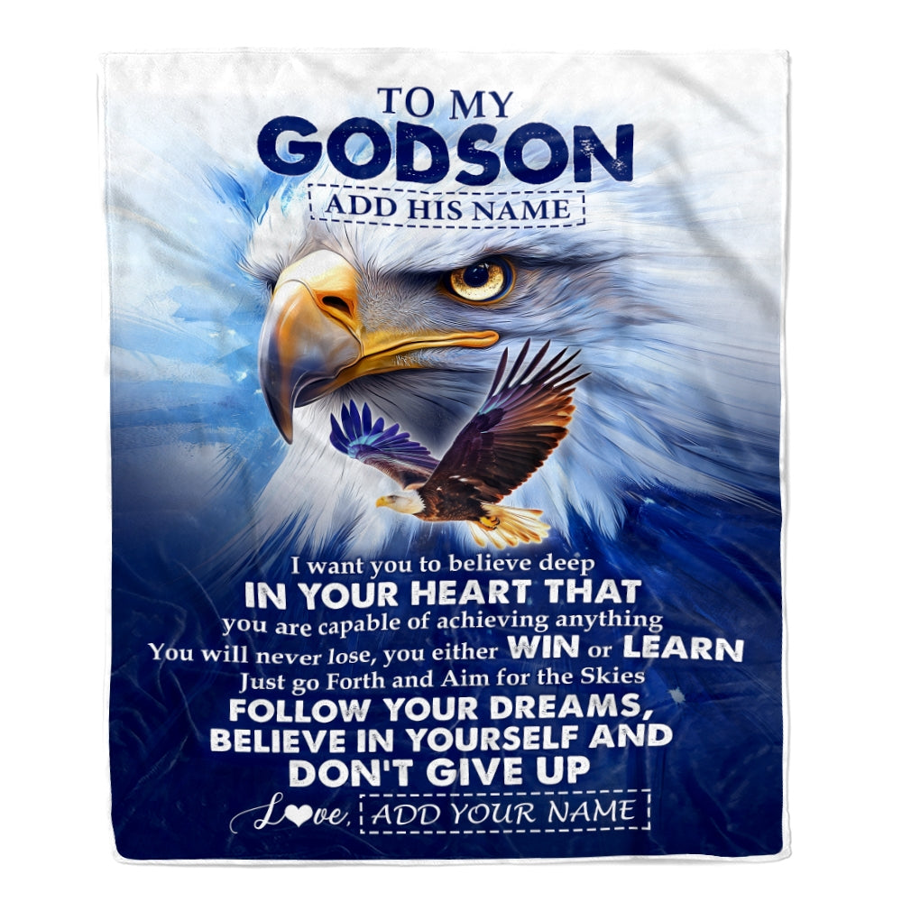 Personalized To My Godson Gifts From Godmother Uncle Blanket Don't Give Up Eagle Gifts For Godson Birthday Graduation Christmas Customized Fleece Blanket | teecentury