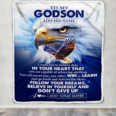 Personalized To My Godson Gifts From Godmother Uncle Blanket Don't Give Up Eagle Gifts For Godson Birthday Graduation Christmas Customized Fleece Blanket | teecentury