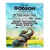 Personalized To My Godson Gifts From Godmother Uncle Blanket Don't Give Up Elephant Gifts For Godson Birthday Graduation Christmas Custom Fleece Blanket | teecentury