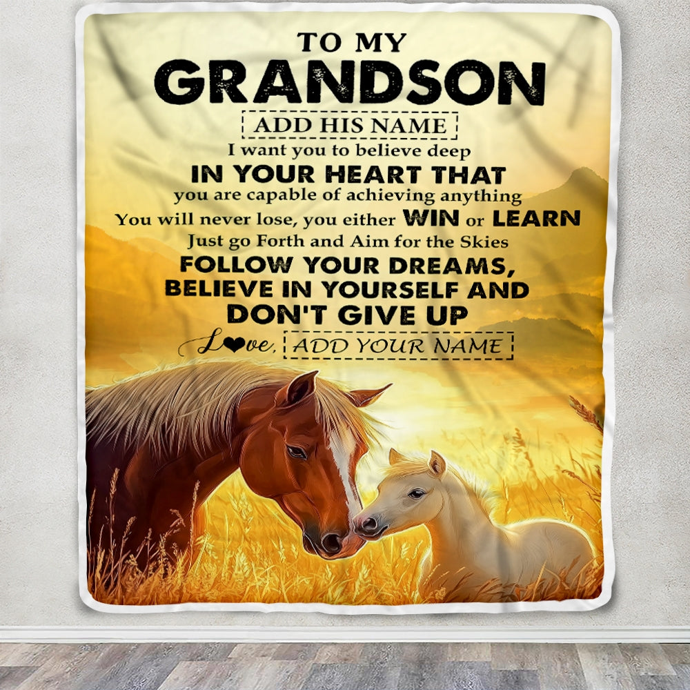 Personalized To My Godson Gifts From Godmother Uncle Blanket Don't Give Up Horse Gifts For Godson Birthday Graduation Christmas Customized Fleece Blanket | teecentury