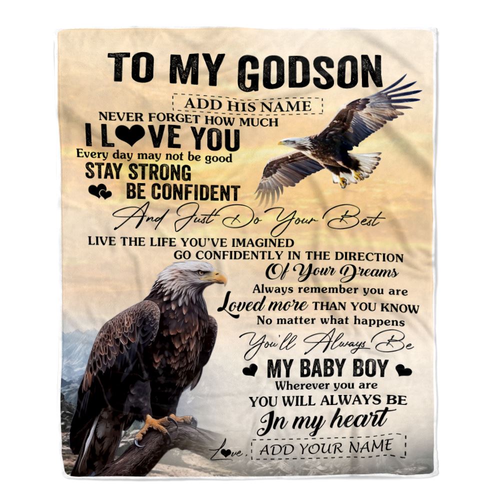 Personalized To My Godson Gifts From Godmother Uncle Blanket Eagle Never Forget How Much I Love You Godson Birthday Graduation Christmas Fleece Throw Blanket | teecentury