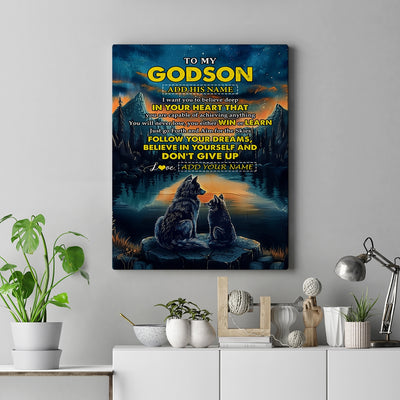 Personalized To My Godson Gifts From Godmother Uncle Canvas Don't Give Up Wolf Gifts For Godson Birthday Graduation Christmas Custom Wall Art Print Framed Canvas | teecentury